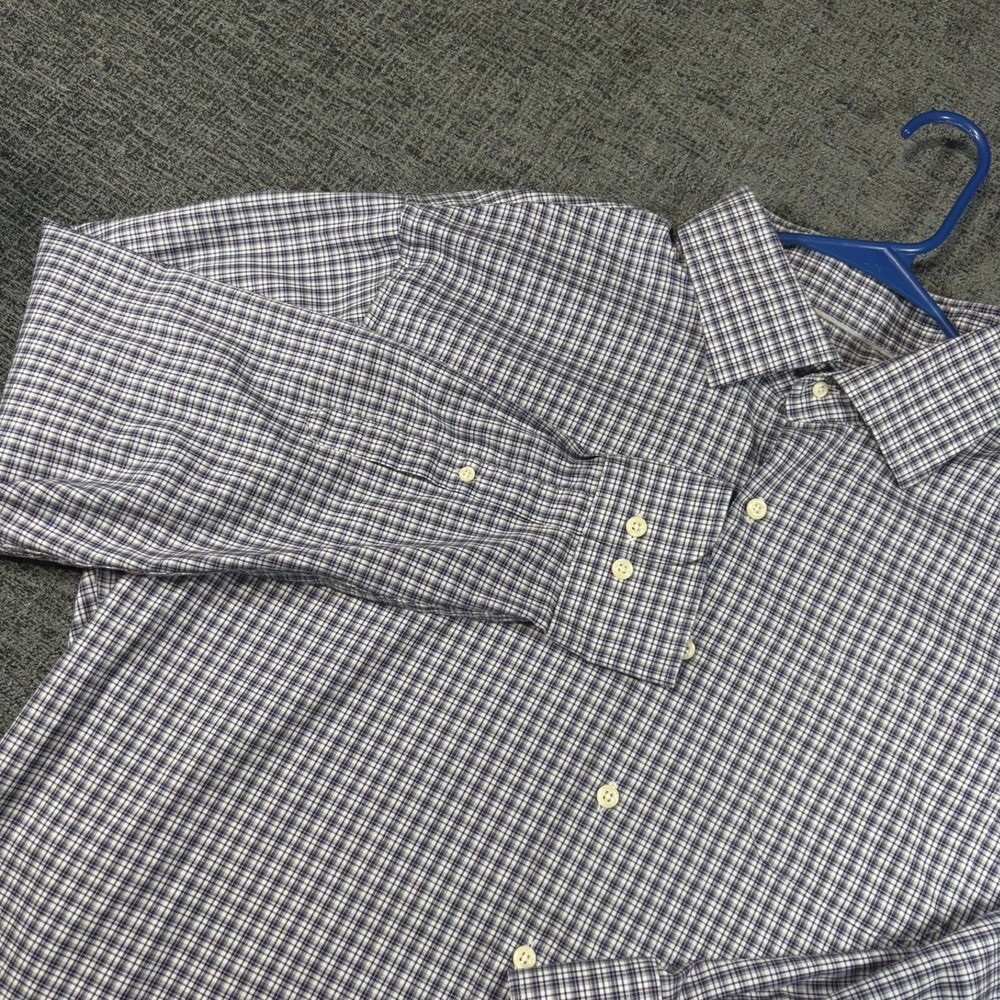 Peter Millar Button Down Shirt XL Navy White Plaid Long Sleeve 1138